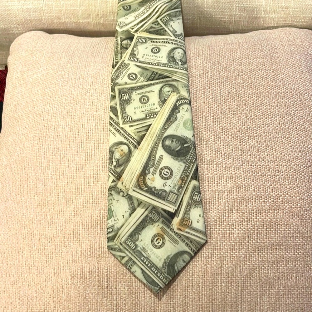 Ralph Marlin 1994 Money Theme Elegant Silk Tie